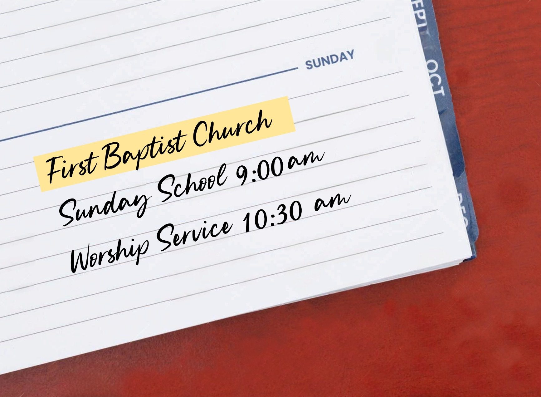 Sunday school and worship times listed